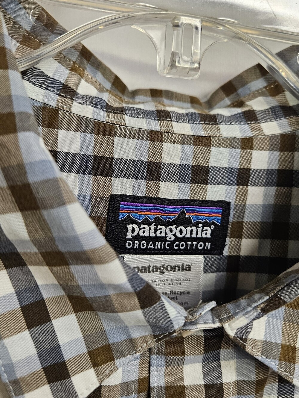 Patagonia Organic Cotton Long Sleeve Shirt Large Blue Brown Stripes
